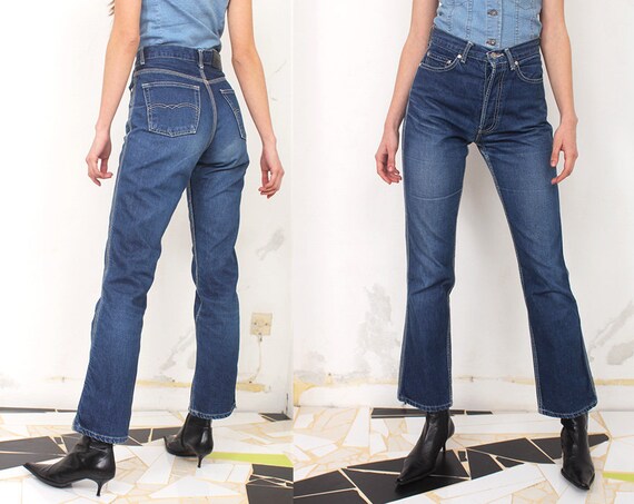 blue distressed high waist boyfriend jeans
