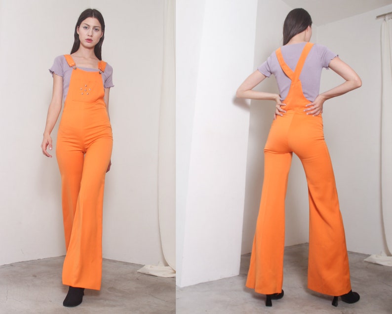 90s orange palazzo overalls image 3