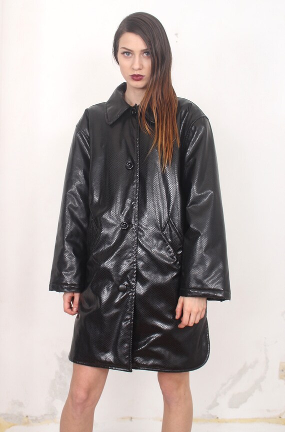 90s Black Pvc Snake Skin Oversized Pleather Coat - Etsy