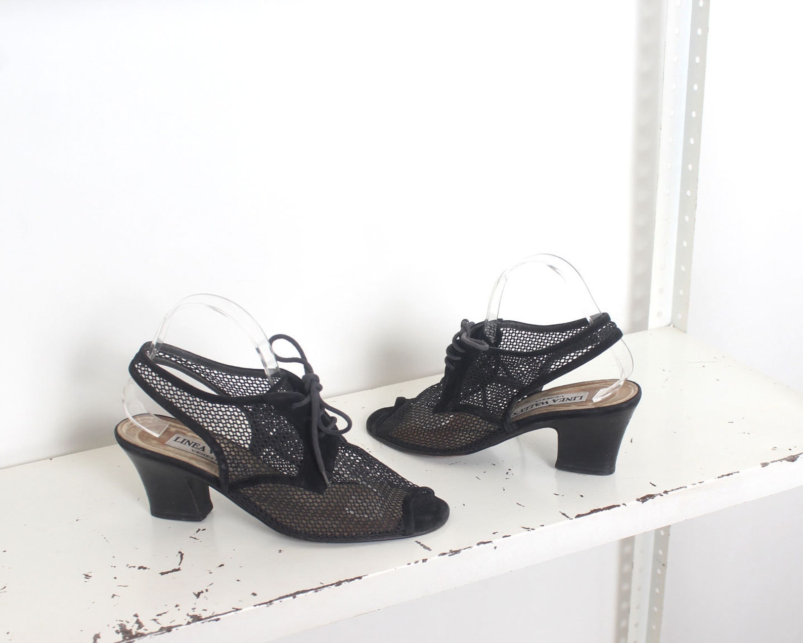 black lace mesh heels