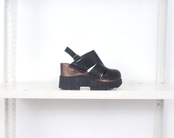 black platform clogs
