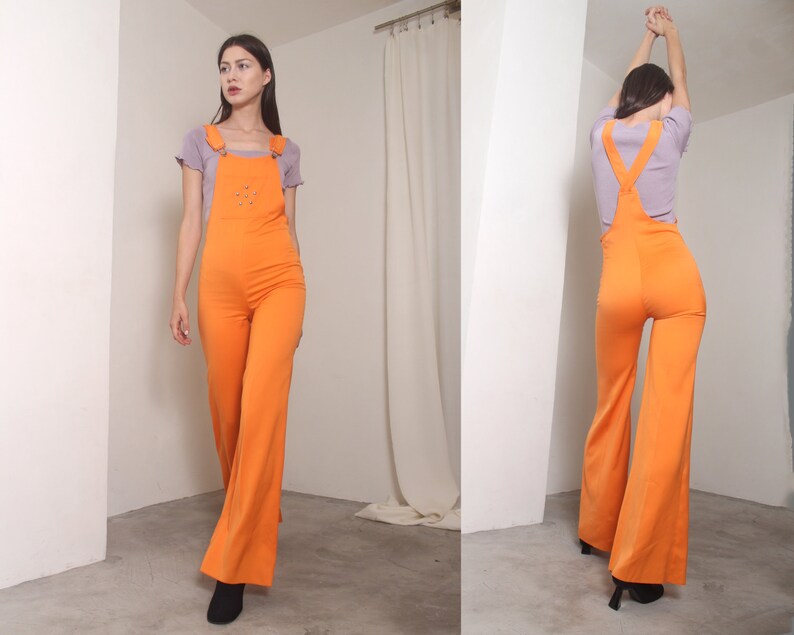 90s orange palazzo overalls 画像 6