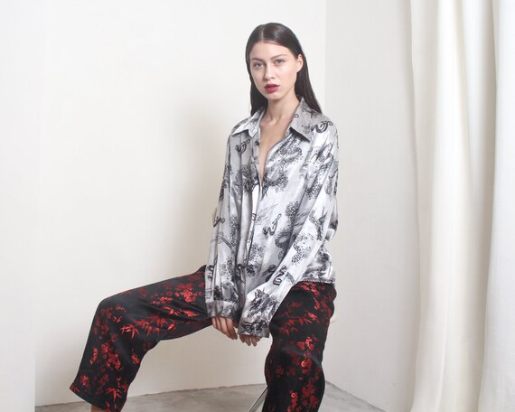 silver dragon print blouse