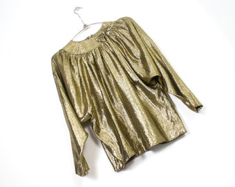 80s gold lame bow draped batwing blouse