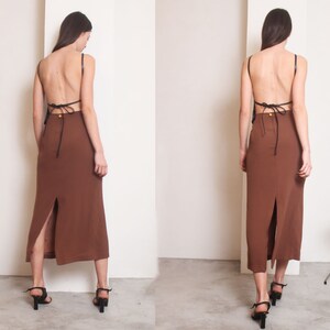 90s brown slits minimal maxi skirt image 2