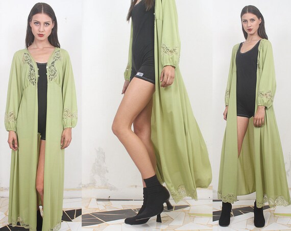70s green lace kimono duster robe os
