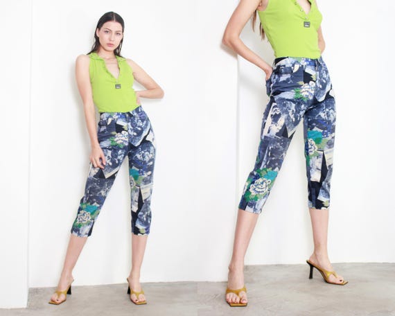 90s KENZO graphic print high waist capri pants