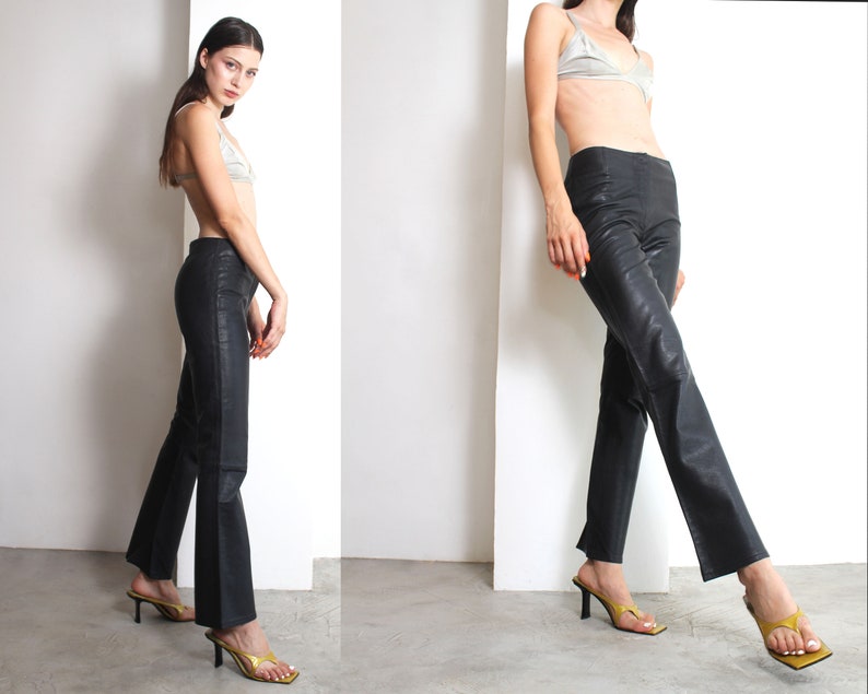 90s black leather pants image 2