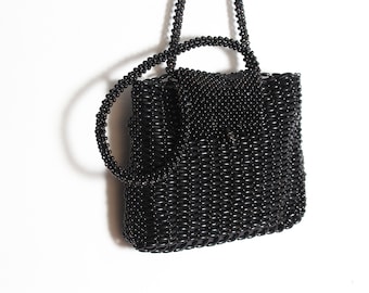 90s black wood beaded shoulderbag purse