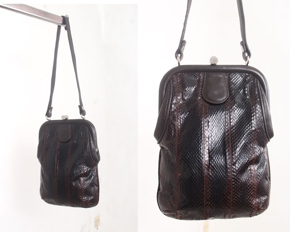 brown snakeskin leather purse