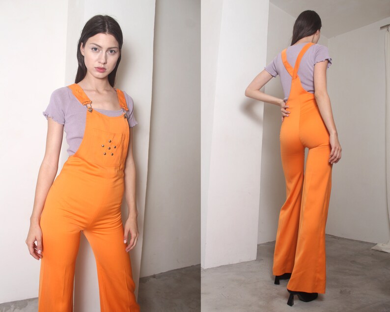 90s orange palazzo overalls 画像 1