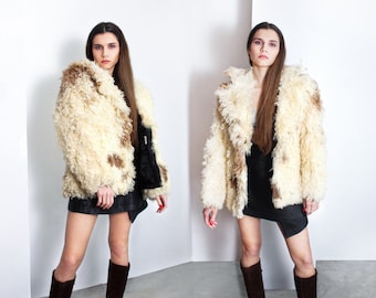 80s NWT spotted curly lamb fur sheepskin coat