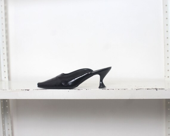 90s black patent leather sculptural mules 36