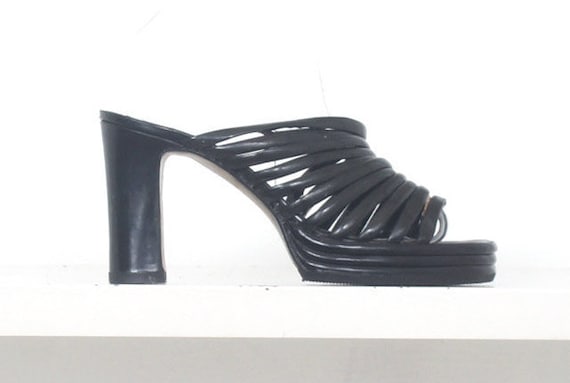 70s patent strappy cage platform mules 38