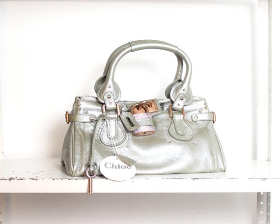 2000s Chloé Paddington Mint Metallic Swarovski Leather Handbag