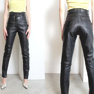 90s black leather high waist biker pants xs