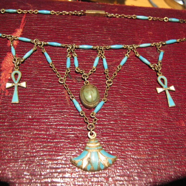 RESERVED Egyptian Ankh and Scarab Collar Necklace