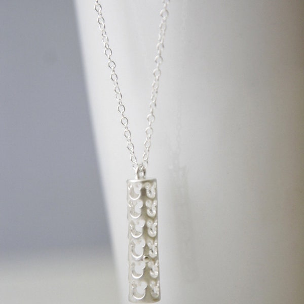 Mickey Mouse Necklace, Tube Filigree, Matte Silver Plated, Modern, Nerdy, Minimalist, Simple, Everyday, Bridal Gifts, Custom Orders Welcome