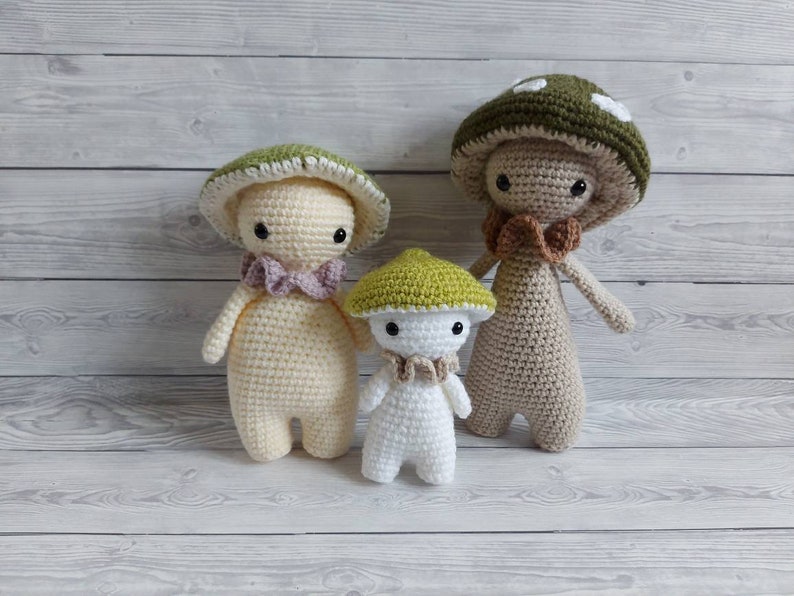 Cute crocheted crochet cuddly plush cottagecore mushroom toadstool friends. Handmade by redrabbitboutique 