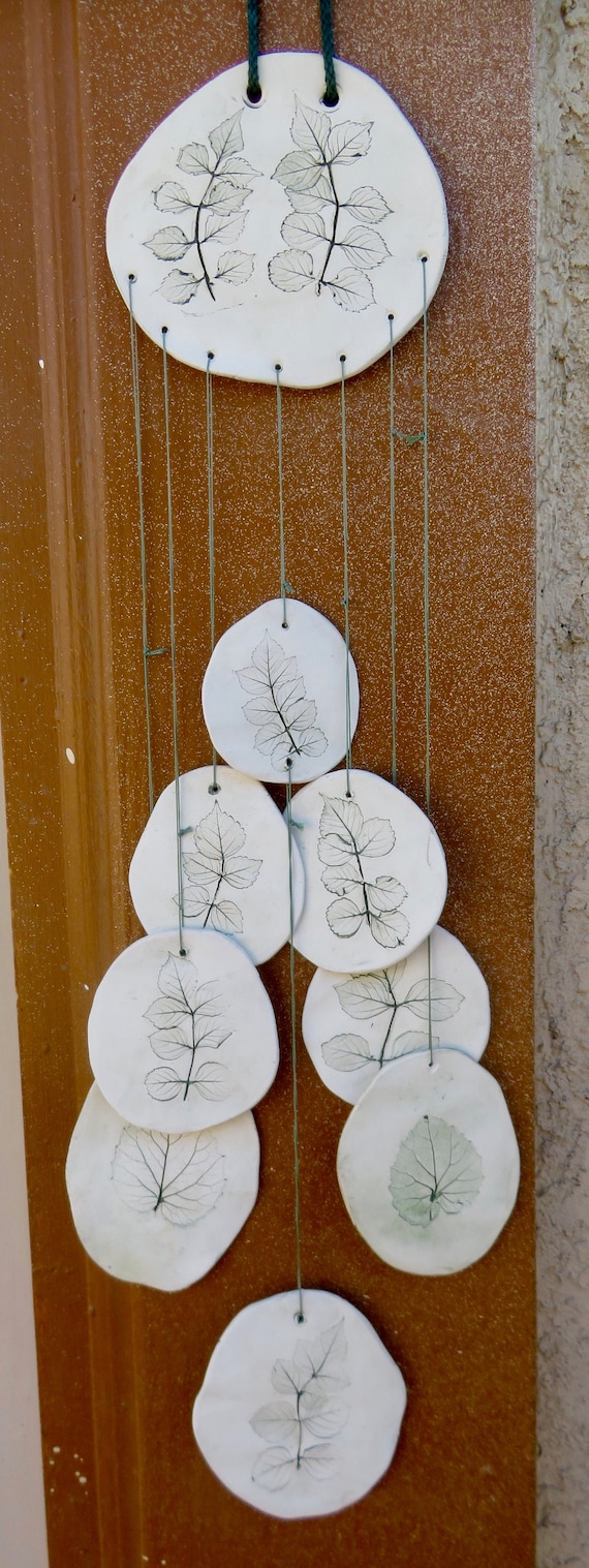 Handcrafted Porcelain Wind Chime, Green Honey Suckle With Aspen, 8