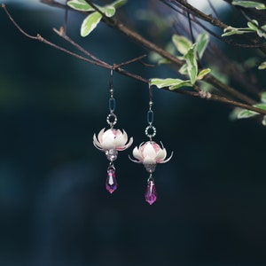 White Pink Small Lotus Earrings, Asian, Wedding Bridesmaid Daily Party Event