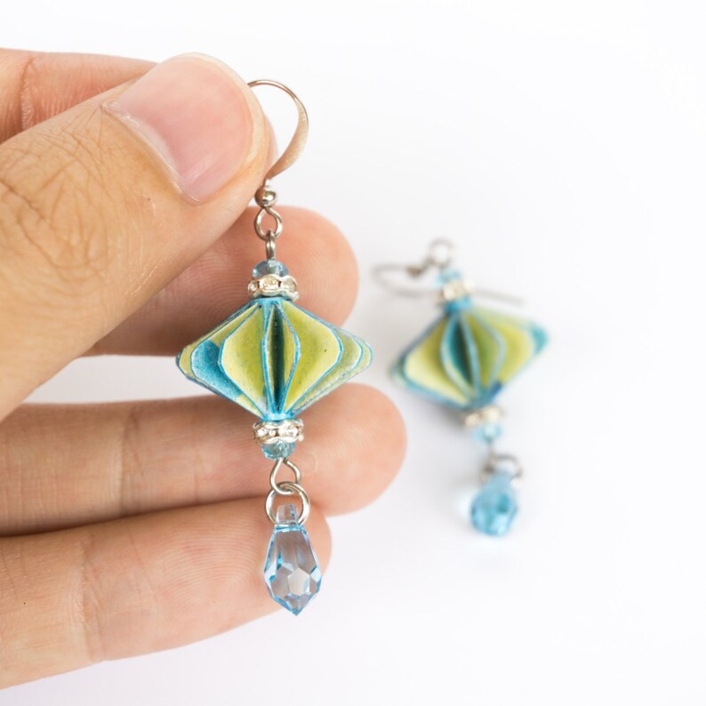 EA53 Yellow /& Blue Rhombus Lantern Earrings Asian Gift Wedding Bridesmaid Daily Party Special Event