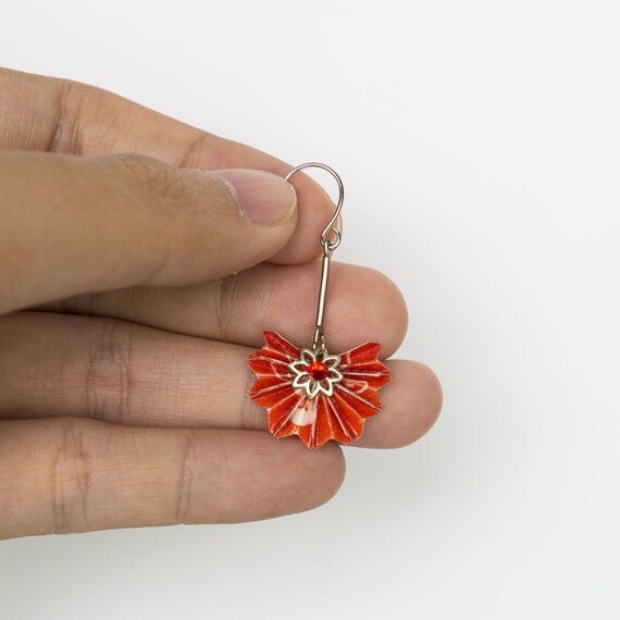 Gift Asian Perfect for Wedding Bridesmaid Daily Party Special Event EA77 Red Orange Centella Earrings Gift Under 25