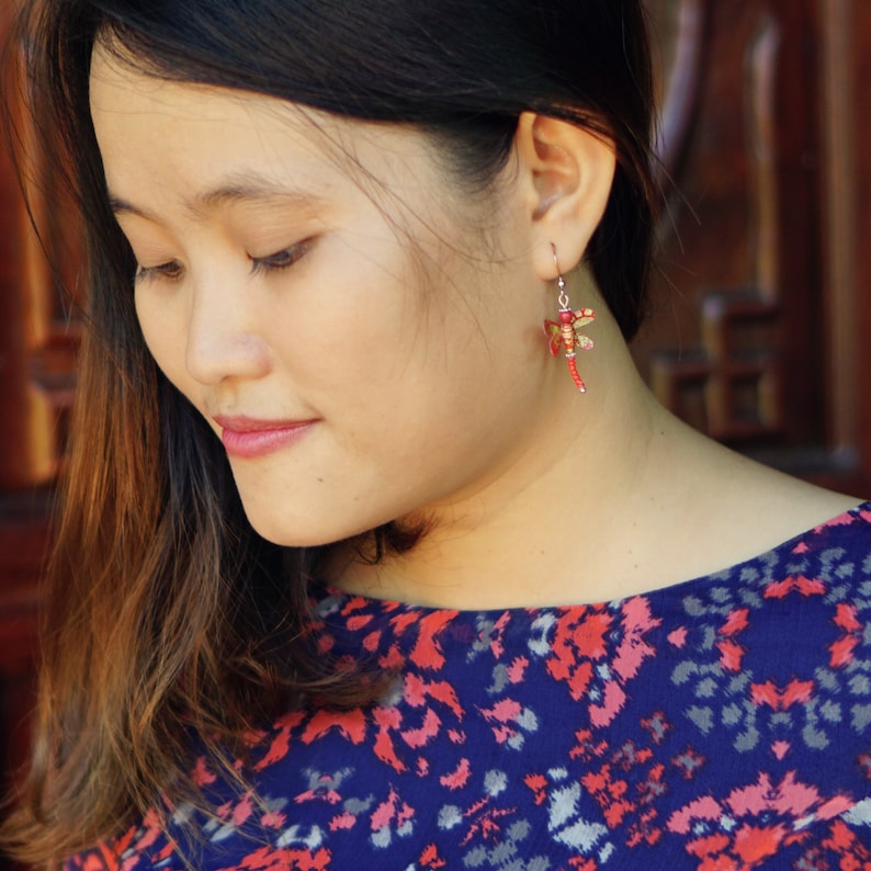 Wedding Daily Party Special Event EA59 Flower Garden Dragonfly Earrings Gift Asian