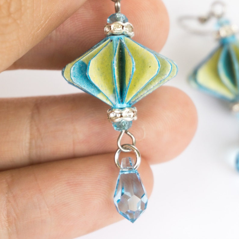 EA53 Yellow /& Blue Rhombus Lantern Earrings Asian Gift Wedding Bridesmaid Daily Party Special Event