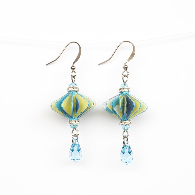 EA53 Yellow /& Blue Rhombus Lantern Earrings Asian Gift Wedding Bridesmaid Daily Party Special Event