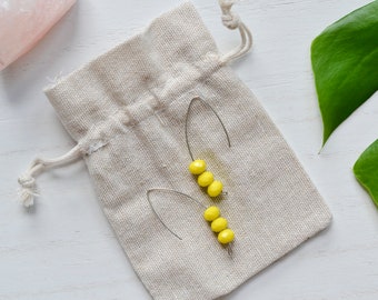 Citron Lemon Yellow Faceted Simple Minimalist Earrings