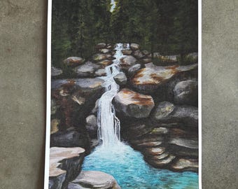 Silver Falls National Park Original Signed Art Print Oregon Waterfall Landscape Painting