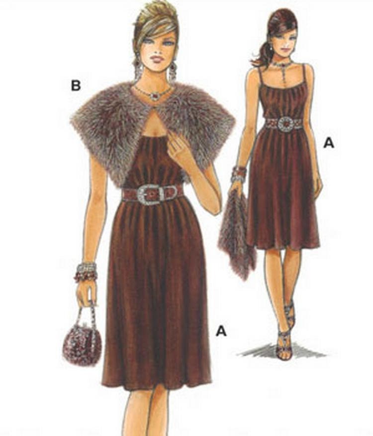 Misses' Flared Sz 8 to 18 Sleeveless Pleated Bodice Dress and Faux Fur Capelet Neue Mode Dress Pattern S23443 Neue Mode Quick & Easy