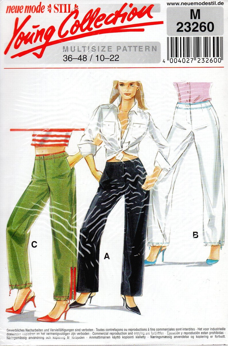 Sz 10 to 22 Misses/' Fly Front Neue Mode Stil Young Collection Straight Leg Pants in Three Trim Variations Neue Mode Pattern M23260