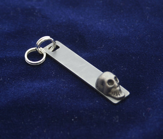 Laser Cut Zipper Pull / Key Chain Tag with Skull Head rivet
