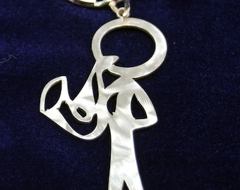 Male Saxophone Player Stick Figure Keychain charm for the music lover, orchestra or band member