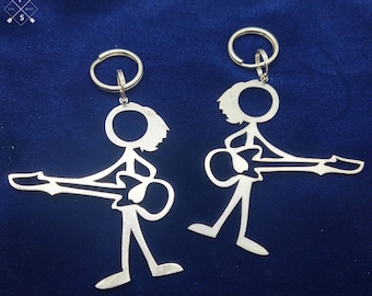 Male Stick Figure Bass Player Keychain charm for the musician, rock band or orchestra member