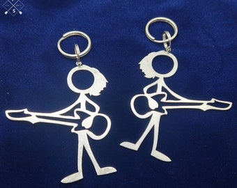 Male Stick Figure Bass Player Keychain charm for the musician, rock band or orchestra member