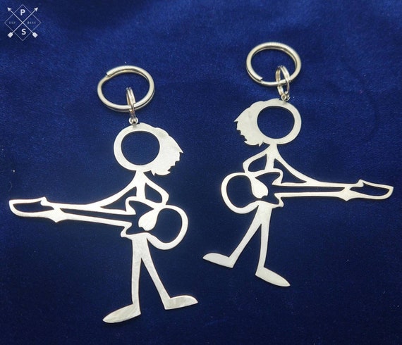 Male Stick Figure Bass Player Keychain charm for the musician, rock band or orchestra member