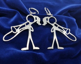 Female Trombone Player Stick Figure Keychain charm