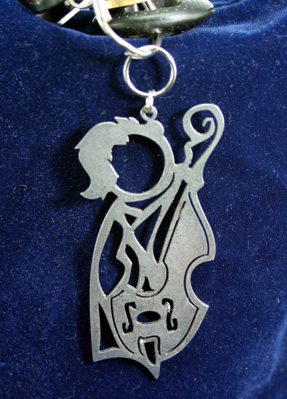 Female Cello Player or Upright Bass Stick Figure musician playing an instrument Keychain charm for band or orchestra member