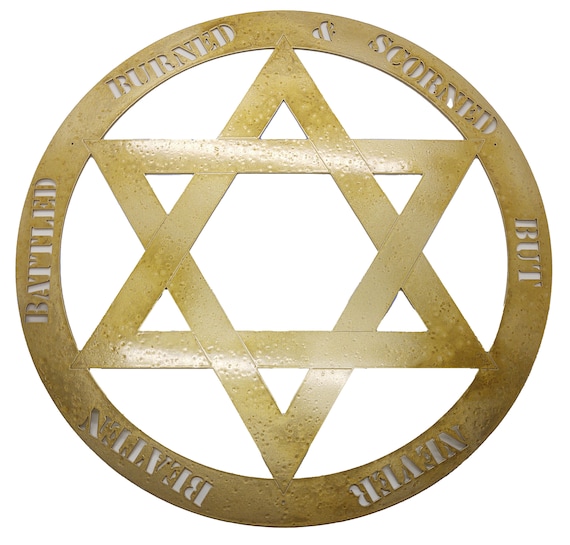 Star of David Wall Art Piece - Battled, Burned & Scorned, But Never Beaten - Gold Hammered Painted Finish - 18 Gauge Steel PRICE REDUCED