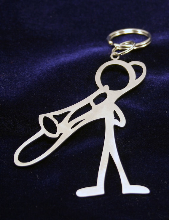 Male Trombone Player Stick Figure Keychain charm