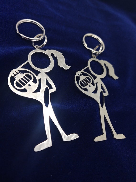 Female French Horn Player Stick Figure Keychain charm for the music lover or Marching Band Member