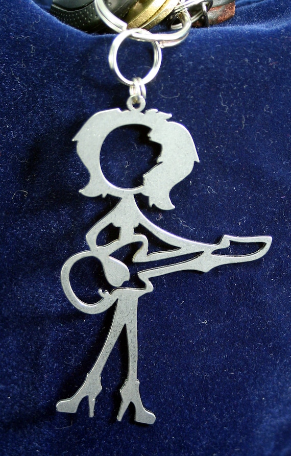 Female Guitar Player or bass player Stick Figure Keychain charm gift for the rock band member, music lover or Christmas Ornament