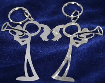 Female Trumpet Player Stick Figure Keychain charm