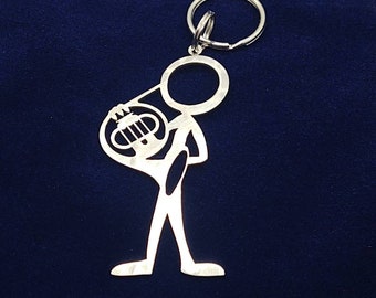 Male French Horn Player Stick Figure Keychain charm for the music lover or Marching Band Member