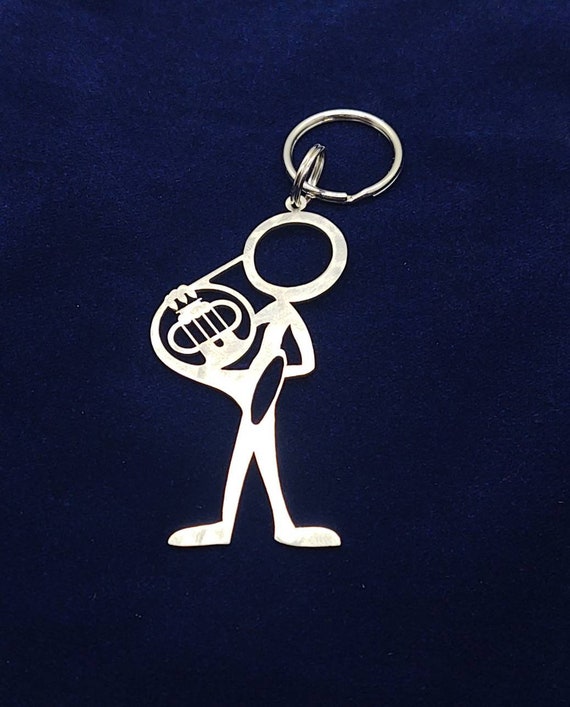 Male French Horn Player Stick Figure Keychain charm for the music lover or Marching Band Member