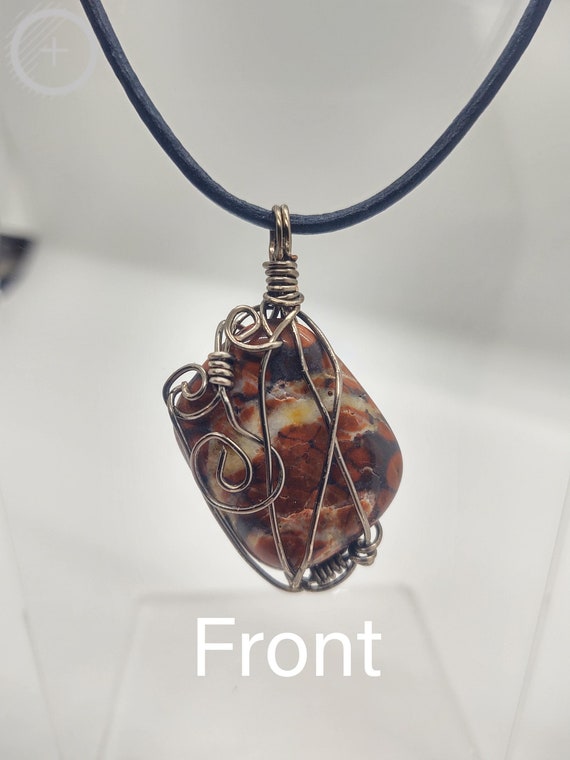 Copper Wire Hand Wrapped Brecciated Jasper Stone Necklace Pendant