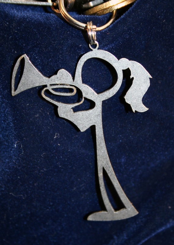 Female Mellophone or Baritone Player Stick Figure Keychain charm for music lover, marching band, orchestra member, Christmas ornament